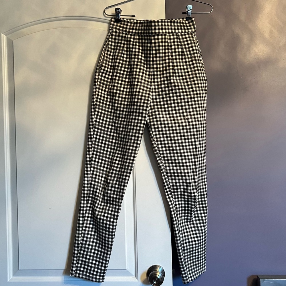 Vixen By Micheline Pitt Black and White Gingham Cigarette Pants, Sz SMALL EUC